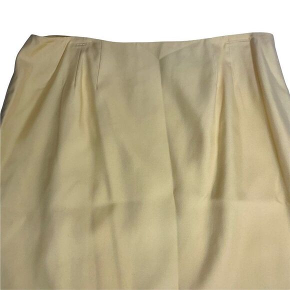 Vintage Ellen Tracy Silk Pencil Skirt 14 Yellow Lined Flat Front Knee Length Zip - Picture 2 of 5